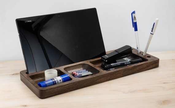 Wood Desk Organizer Tray Office Organization Phone Stand Desk Etsy