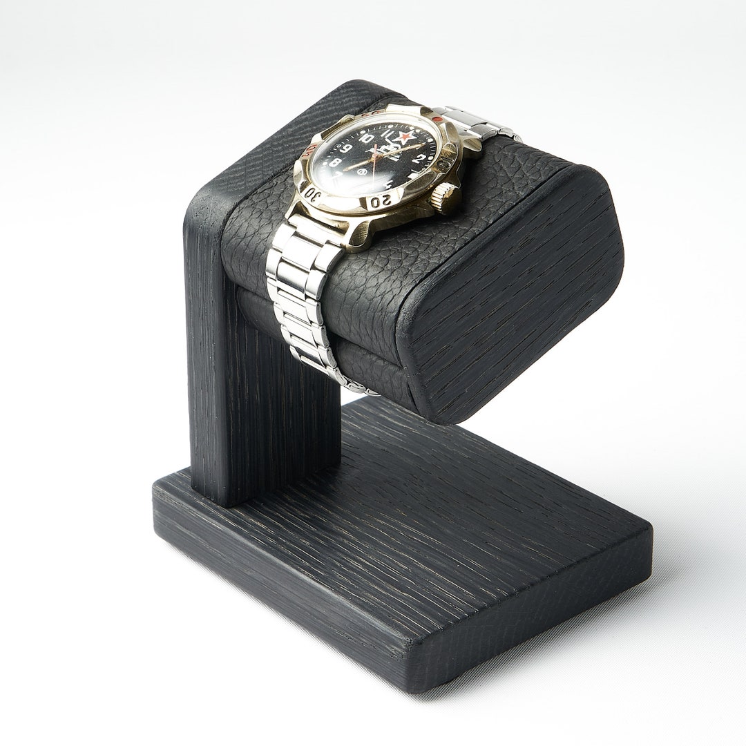 Black Single Watch Stand With Leather Top for Storage of Men's Black Single Watch Stand With Leather Top for Storage of Men's