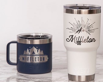 Personalized Outdoors YETI / Custom Hunting and Fishing tumbler for Dad / Laser Engraved Mountains and Camping Christmas Gift for Him