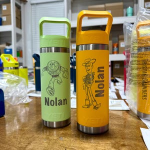 Personalized Toy Story YETI Kids Water Bottle, Engraved Buzz Lightyear & Woody Cup