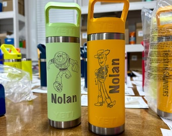 Personalized Toy Story YETI Kids Water Bottle, Engraved Buzz Lightyear & Woody Cup