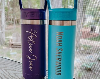 Personalized YETI 18oz Rambler Water Bottle with Straw Cap, Engraved Kid Gift