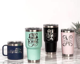Personalized Bride and Groom YETI wine cup / Laser Engraved Wedding YETI coozie / Custom Wedding YETI Mr and Mrs slim colster