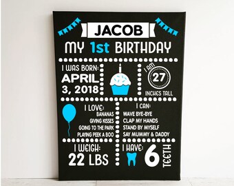 First Birthday Gift Personalised First Birthday Canvas 1st Photo Prop Sign Gift 1 Year Milestone