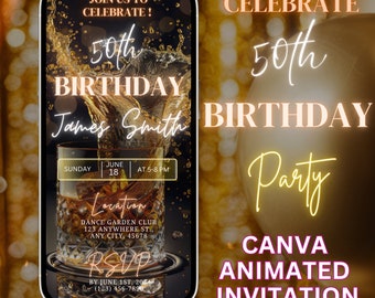 Faire-part d'anniversaire à l'ancienne pour homme, Faire-part d'anniversaire surprise whisky, vieilli à la perfection | 30, 40, 50, 60 | Téléphone numérique