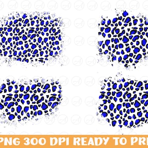 Blue White Leopard Distressed Leopard Print Patches PNG, Sublimation Leopard Patches, Weathered Sublimation Animal Print Sublimation Patches