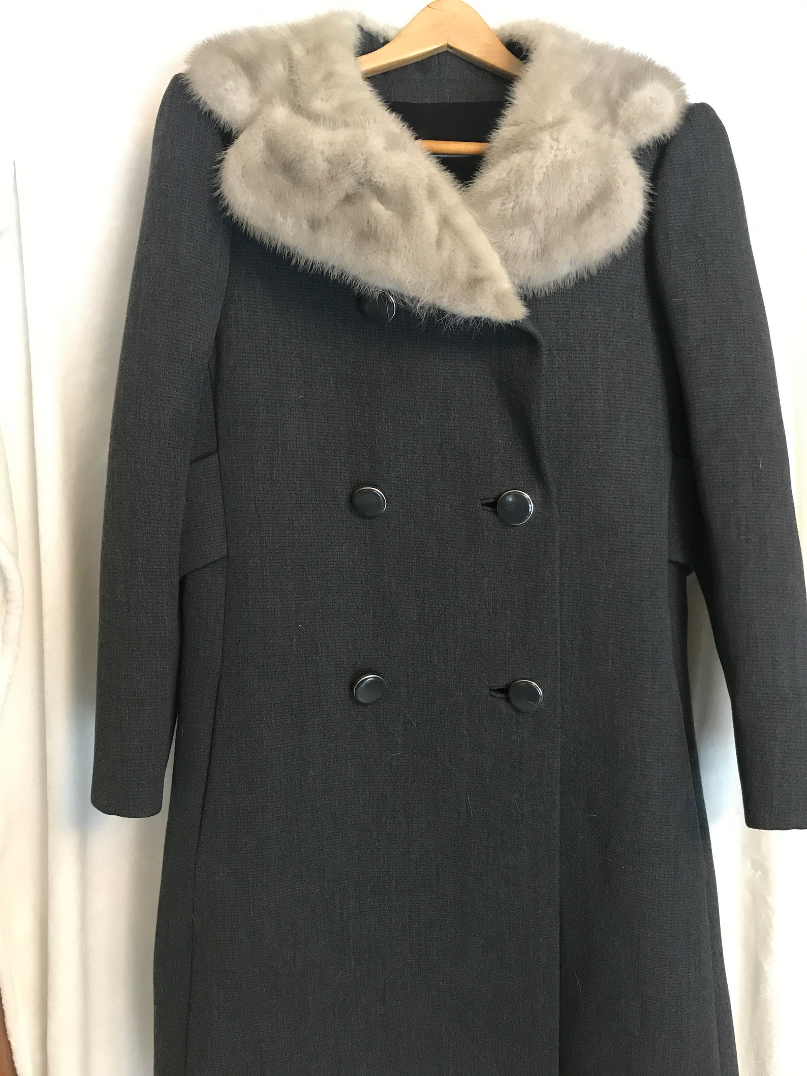 Vintage Marshall Fields Sycamore Dark Gray Coat Fur Collar From 1970's ...