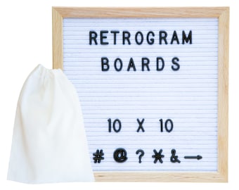 White Felt- Oak Frame Retro Letter Board 10 x 10 inch with 300 Black Helvetica interchange letters and FREE letter bag