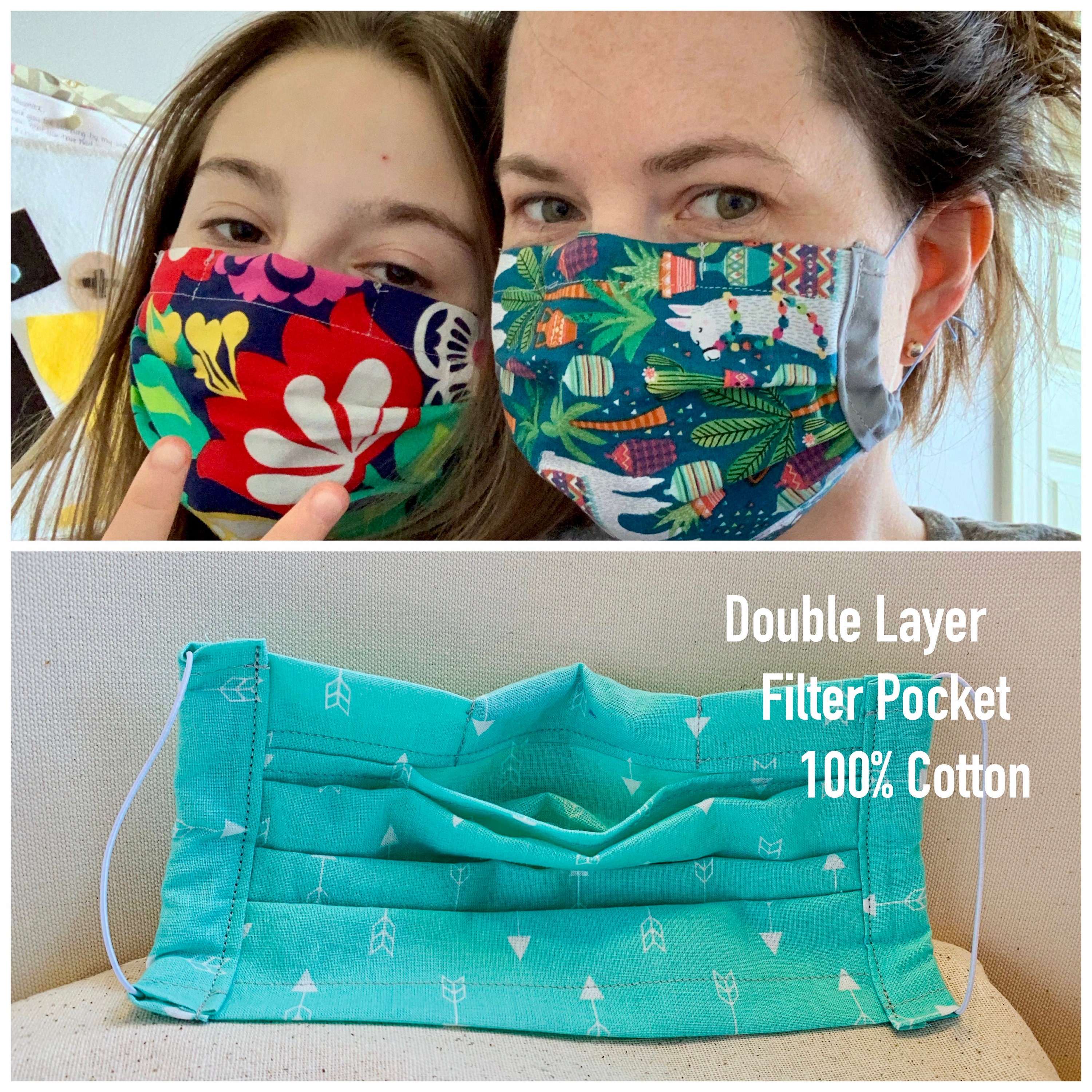 Nouveau tissu ajouté  Masque de visage en tissu double couche avec poche  de filtre, clip de nez pliable, boucles du2019oreille réglables  ENFANT ADULTE  