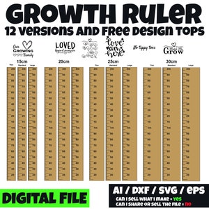 Wachstum Chart Lineal cms Zentimeter geliebt über Maß Free Wall Toppers Schneidedatei Vinyl Laser Holz Kinder Cricut Corel Draw Adobe