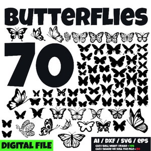 70 Schmetterlinge Digitale Vektoren zum Schneiden Laser Vinyl Holz Wand Dekor Grafik Schmetterling svg eps pdf ai dxf Cricut Vektor svg Schneidedateien