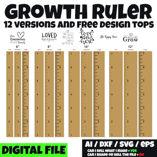 Growth Chart Ruler Inches Loved Beyond Measure Free Wall Toppers cutting File Vinyl Laser Wood Childrens Cricut  Corel Draw Adobe Ai