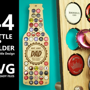 44 Bottle Cap Holder Beer Bottle Design Laser File - glowforge svg lightburn design laser cutting