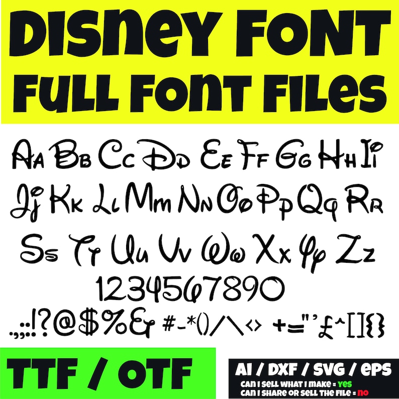 Disney Font Otf Svg Ttf Instant Download Cricut Design Space Etsy