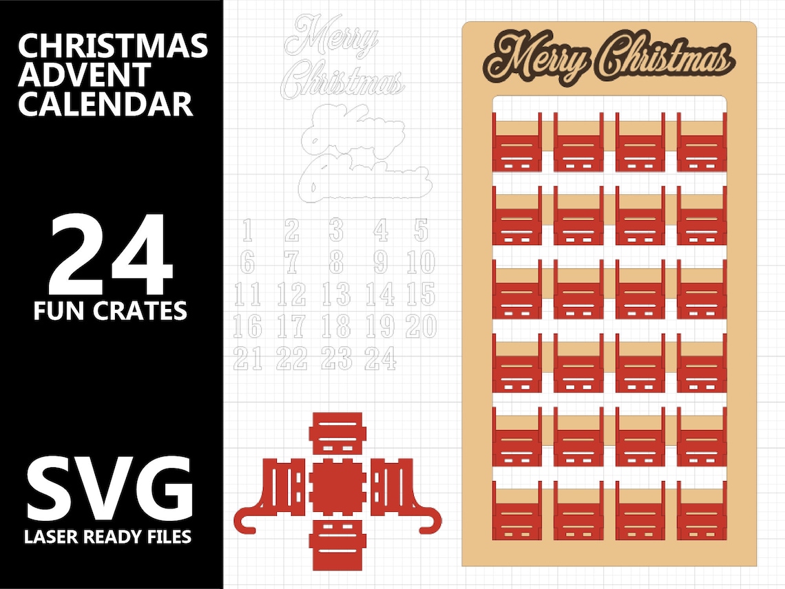 Christmas Advent Calendar 24 Days Laser File Cutting SVG Lightburn ...