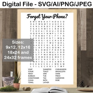 Forget Your Phone Bathroom Word Search SVG/AI/JPEG/png | Forgot Your Phone svg| Bathroom Signs svg| Word Search| Printable Instant Clip art