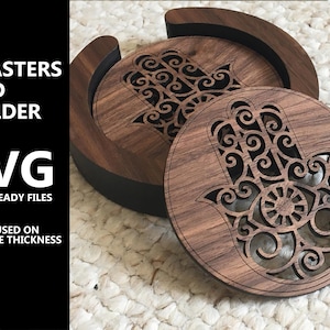 Onderzetters en houder laserbestand - glowforge svg lightburn ontwerp lasersnijden
