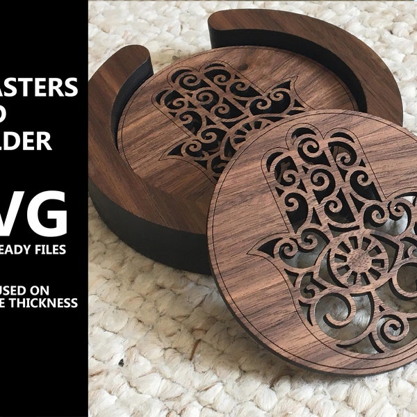 Coasters and Holder Laser File - glowforge svg lightburn design laser cutting