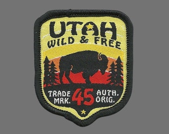 Utah Patch – Wild and Free UT Travel Souvenir Patch 2" Iron On Sew On Embellishment Buffalo Bison Trees Accessory