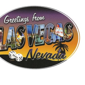 Las Vegas Aufkleber – Nevada Bumper Sticker – Las Vegas Souvenir – Reise Sticker 5" Oval Retro Postkarte Grüße Reise Geschenk Scrapbooking