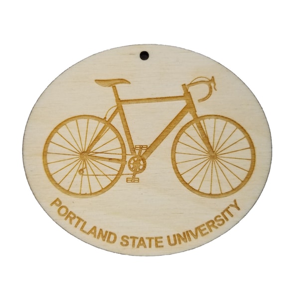 Portland State University Wood Ornament - PSU Mens Bike or Bicycle - Handmade Wood Ornament Made in USA Christmas Decor