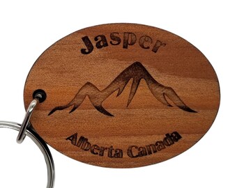 Jasper Canada Keychain Mountains Wood Keyring Jasper Alberta Canada Souvenir Mountains Marmot Basin Jasper National Park Key Tag Bag