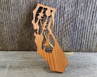 California State Wood Christmas Ornament Redwood Laser Cut Handmade Made in USA Housewarming Gift Souvenir Memento