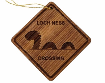 Loch Ness Crossing Ornament - Lochness Monster Ornament - Wood Ornament Handmade in USA - Christmas Home Decor Scottish Folklore