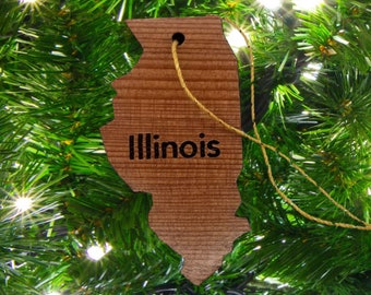 Illinois State Shape Ornament Handmade Wood Ornament Made in USA - Christmas Ornament - Travel Souvenir - Travel Gift