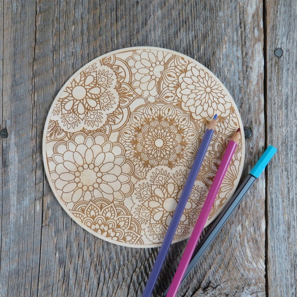 Color Your Own Wood Art ONLY DIY - Wood Trivet - Coloring Project - Craft Supply - Adult Craft Project - Kids Crafts Floral Relaxation Gift