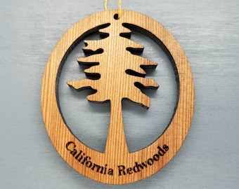 Redwood Ornament Redwood Tree - Oval California Redwoods - Laser Cut Handmade Wood Ornament - Made in USA - Christmas
