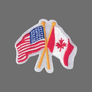USA and Canada Flags Patch Crossed Flags Iron On Country Pride or Souvenir