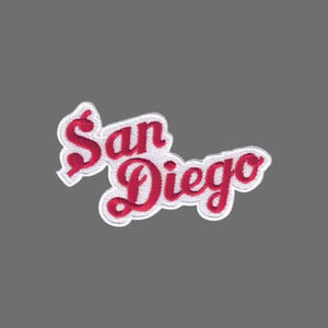 San Diego Patch – Script Text Red and White – Travel Patch Iron On