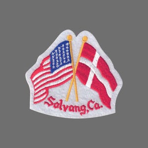 USA and Danish Flags Iron On Patch Crossed Flags – Heritage Pride Applique Country Pride Souvenir United States of America Denmark Solvang