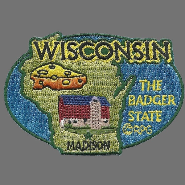 Wisconsin Patch – WI State Travel Patch Souvenir Applique 3" Iron On The Badger State Cheese  Barn Madison