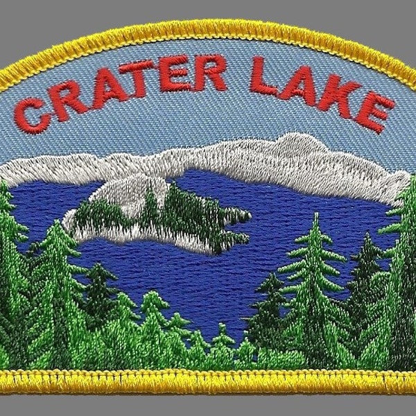 Oregon Patch – Crater Lake – Trees – Travel Patch Iron On – Oregon Souvenir Patch – OR Embellishment