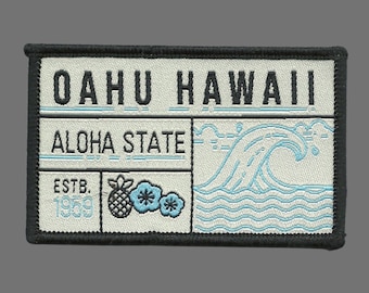 Hawaii Patch – Oahu HI Aloha State – Travel Patch Iron On – HI Souvenir Patch – Embellishment Applique – Travel Gift 3″ Waves