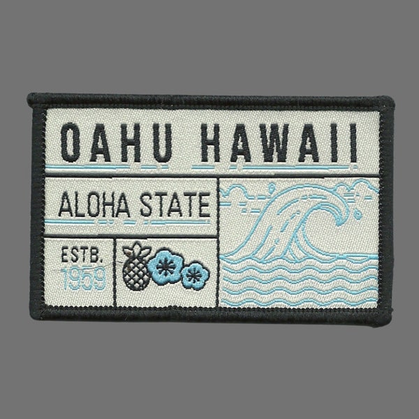 Hawaii Patch – Oahu HI Aloha State – Travel Patch Iron On – HI Souvenir Patch – Embellissement Applique – Cadeau de voyage 3″ Vagues