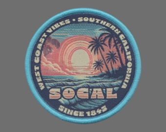 California Patch – CA Socal West Coast Vibes Souvenir – Travel Iron On Applique CO Patch Embellishment 2." Circle Woven Badge Emblem