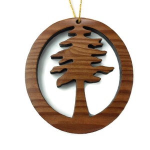 Wood Christmas Ornament Redwood Tree Oval Laser Cut Handmade Wood Ornament Made in USA