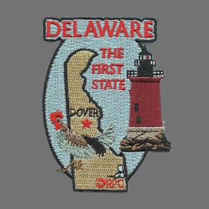 Delaware Patch – State Travel Patch DE Souvenir Embellishment or Applique 3&quot; The First State Dover Capital Lighthouse Rooster