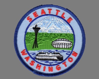 Seattle Washington Space Needle Patch Iron On Ferry Stadium - WA Travel Patch Embellishment Applique 3" Circle