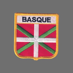 Basque Flag Patch – Iron On – Shield – Country Pride – Travel Patch – Souvenir Patch – Western Pyrenees, Bay of Biscay