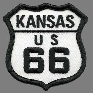 Kansas Patch - Route 66 Patch – Iron On US Road Sign – Travel Patch – Souvenir Embellishment or Applique Historic Route 2.5" KS