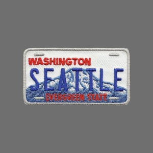 Seattle Patch – The Evergreen State – WA License Plate Washington Patch Iron On – Mt Rainier Travel Patch 2.75&quot;