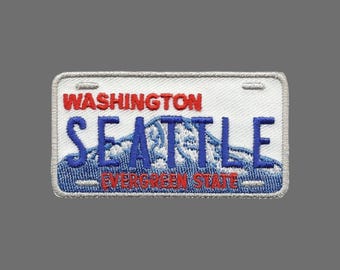 Seattle Patch – The Evergreen State – WA License Plate Washington Patch Iron On – Mt Rainier Travel Patch 2.75"