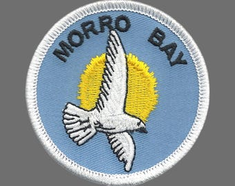 California Patch – Morro Bay Seagull – Morro Bay Souvenir – Travel Patch – 2.5" Circle Embellishment – Applique CA Beach Bird Sun