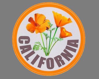 California Decal – CA Poppy Sticker – California Poppies Souvenir – Travel Sticker 3" Circle Travel Gift