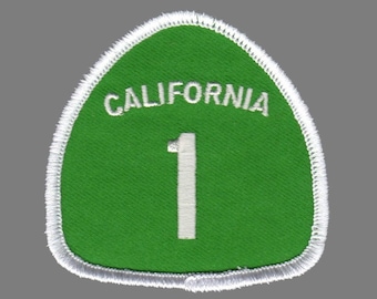 US Highway 1 California Hwy Patch Iron On Road Sign Mendocino County CA Coast Souvenir Travel Patch Embellishment Applique