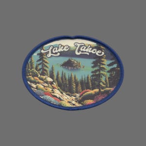 Lake Tahoe Patch – California Travel Souvenir Patch 3&quot; Iron On Sew On Embellishment Mountains Trees Oval